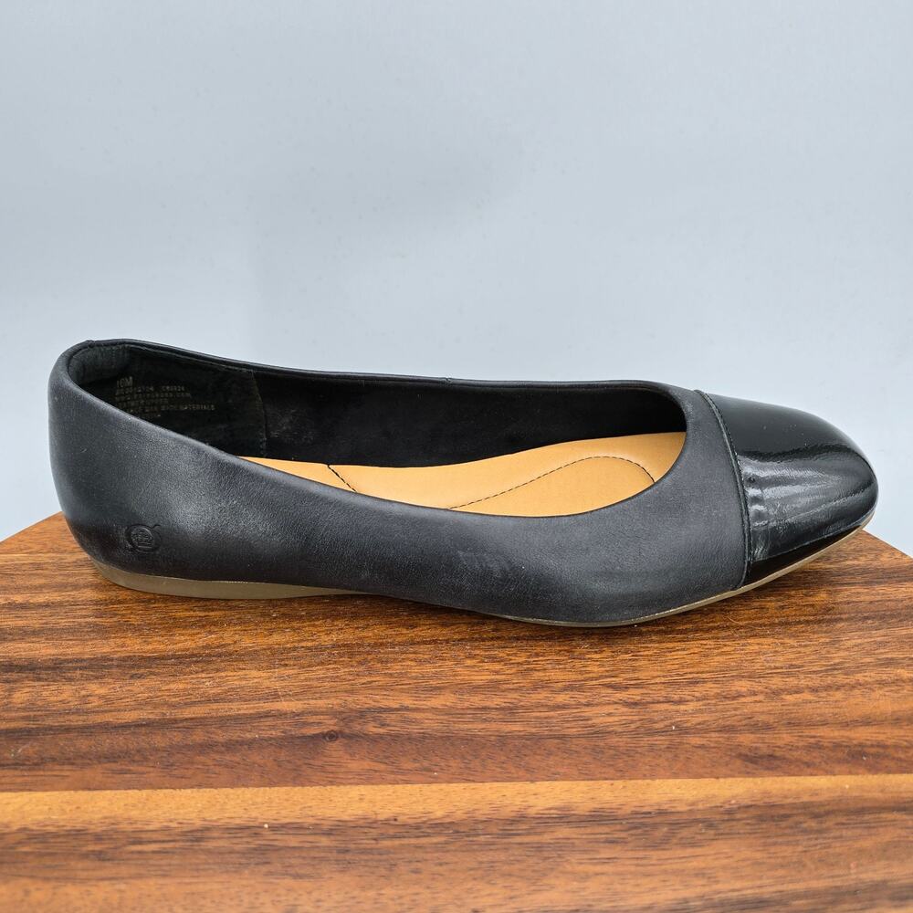 Born Ballet Flats Womens 10 M Black Leather Batti Cap Toe Slip On Comfort Shoes